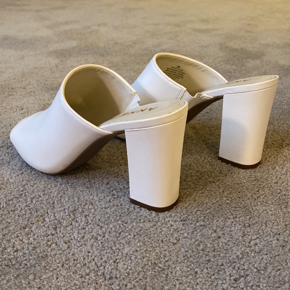Anne Klein White Open Toe Sandal Block Heel